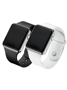 2 fashionable and simple couple's universal square LED black watches, student sports electronic watch, Casual Trendy Wristwatch