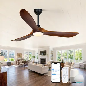 Smart Ceiling Fan with Light & Remote, 52”/60”/70”Solid Wood 3 Blade DC Motor Reversible Modern Indoor/Outdoor Ceiling Fan, Dimmable LED, Quiet High CFM, Low Profile Fan for Living Room, Bedroom & Covered Patio
