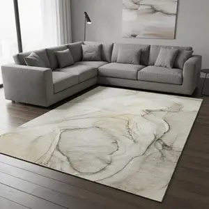 HomeRoots 646607 9x12 ft. Dual-Color Full-Sized Beige & Ivory Abstract Transitional Washable Machine-Made Rectangle Area Rug with UV Protection, Dual-Color Area Rugs, Full-Sized Area Rugs