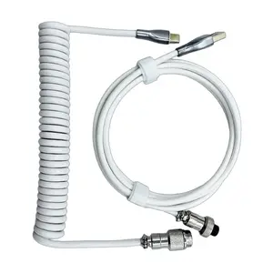 USB C Coiled Keyboard  - Gaming Keyboard Coil Cord ,Custom Type Braided Mechanical Keyboard  With Detachable Metal Aviator Wire, 1.5M USB-C to USB-A, Computer Decoration Keyboard Wire White