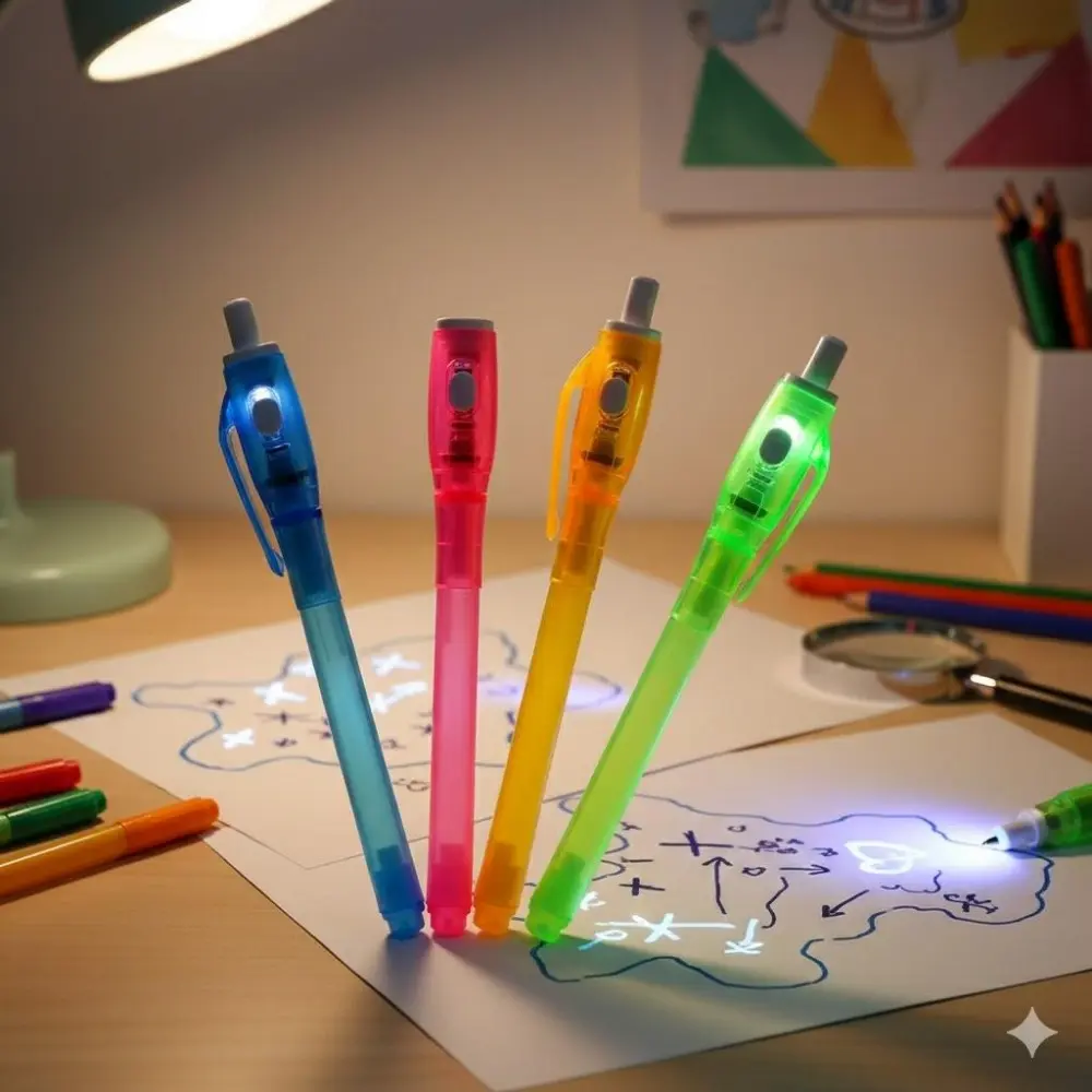 UV Magic Invisible Pen for Kids, Safe Non-Toxic Fluorescent Invisible Ink with UV Light Reveal. Secret Writing Learning Tool, Glow-in-the-Dark Doodle Toy, Creative Party Gift, Student Game Interactive Pen for Multi-Scenario Use.