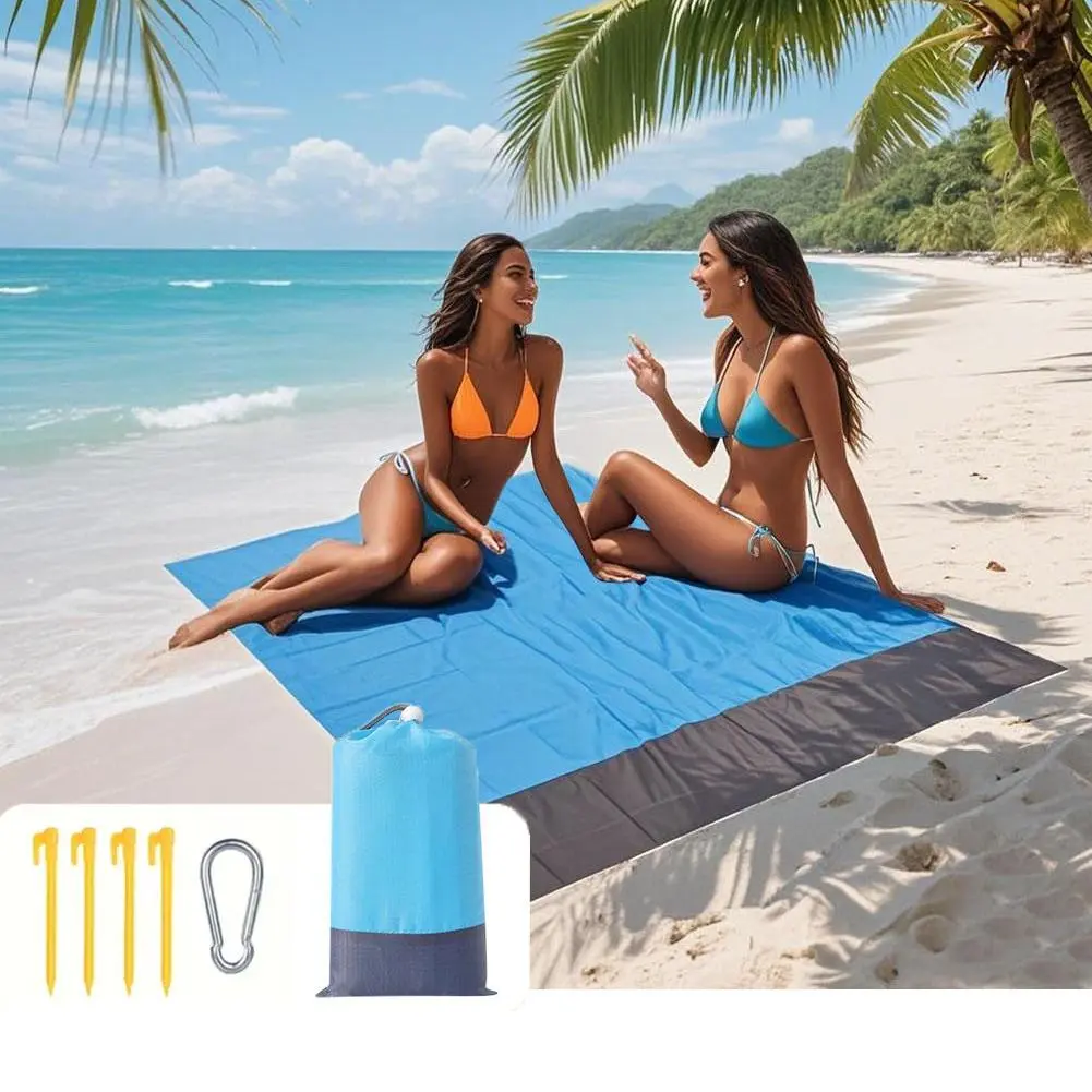 Oversized Outdoor Blanket 80 x 55 in - Durable, Waterproof Parachute Nylon, Lightweight Picnic Mat for Beach & Camping, Fits 4-6 Ppl, Portable Emergency Blanket and RV Accessory, Corner Pockets