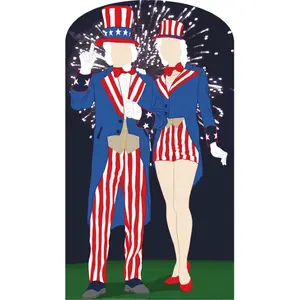 212 MAIN Aunt and Uncle Sam Cardboard Cutout - Advanced Graphics, Photorealistic Large Life-Size Stand-In, Face Hole, Party Decor