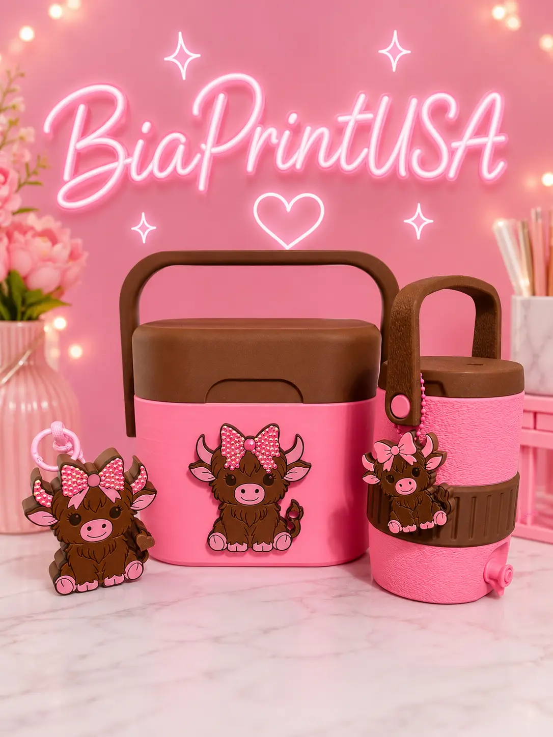 Pink Highland Cow 4-Piece Gift Set