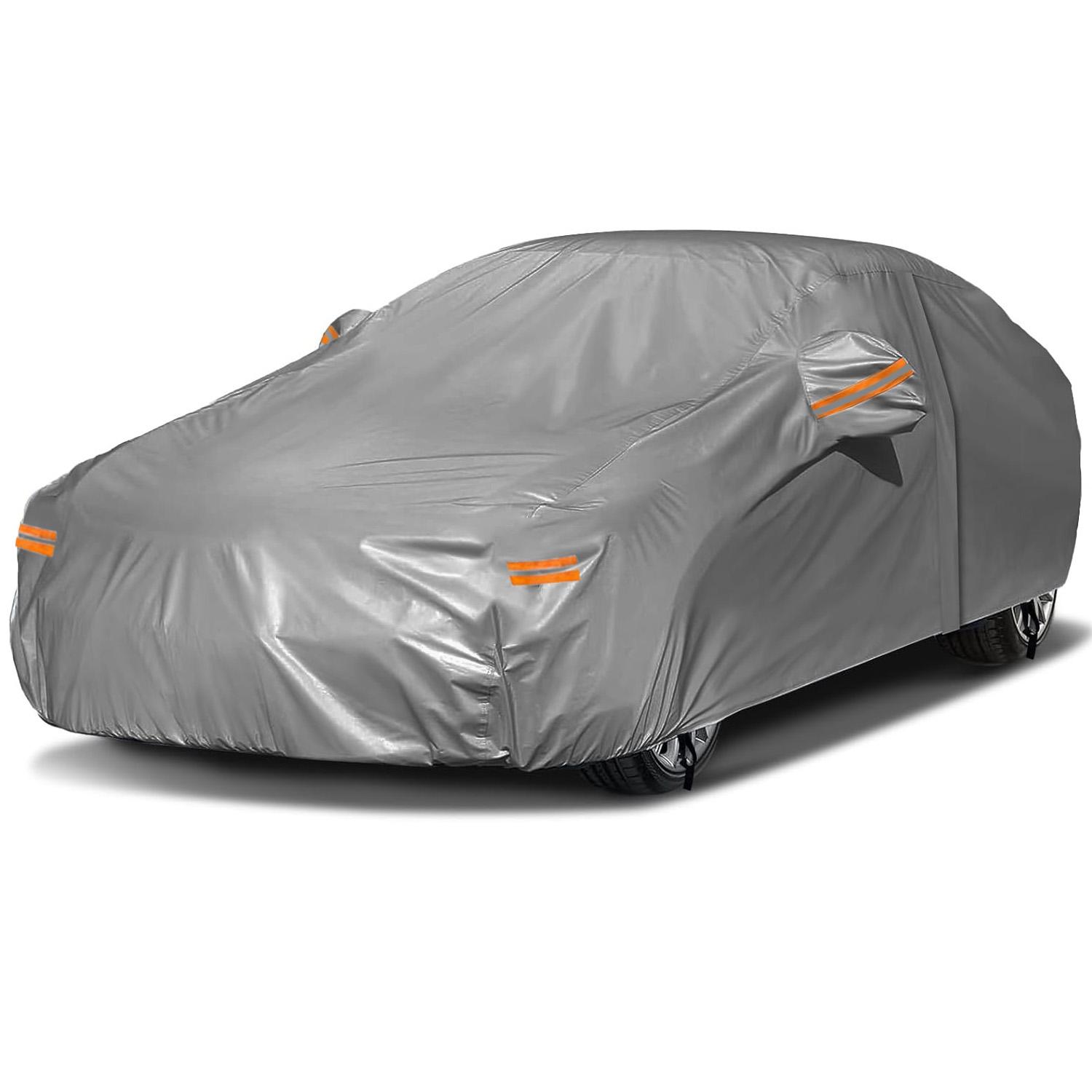 Universal Full Car Cover,Zipper Door Design,Waterproof,Dustproof,UV Protection,Scratch Resistant,Reflective Strips,for All Weather Car Body Protection,Outdoor Parking and Garage Use,Car Stuff