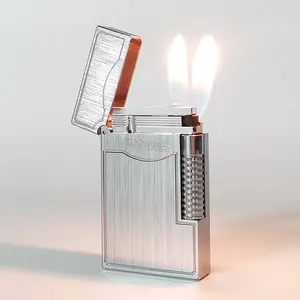 Dupont 1:1 Silver Double Flame Luxury Lighter Brushed Metal Gift