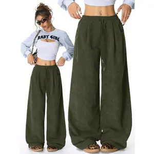 New women’s relaxed high-rise casual versatile draped drawstring wide-leg trousers — casual streetwear pants