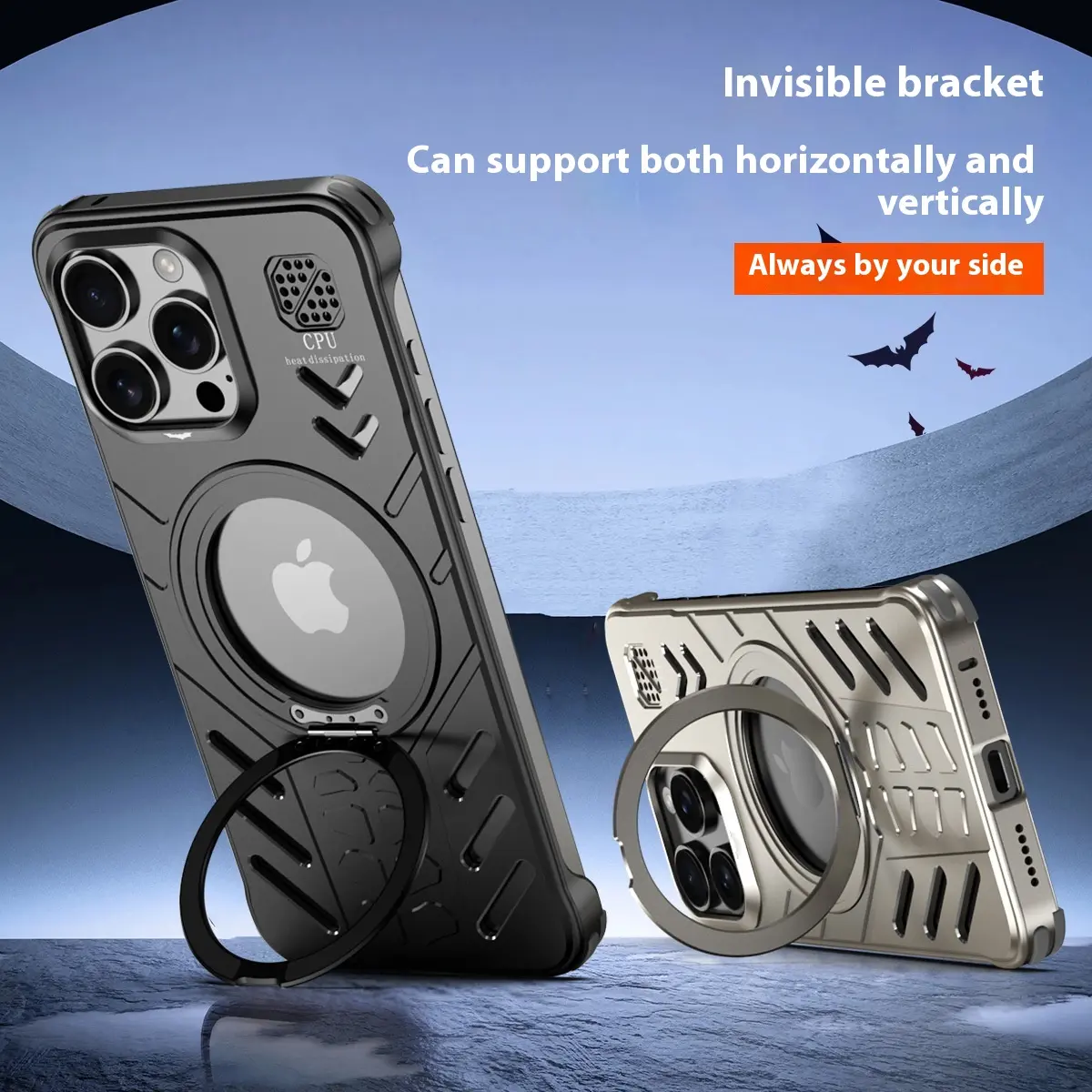 Oupeigar Knight Series Aluminium Alloy Casing for iPhone 16 Pro Max - Magnetic 360-Degree Rotating Stand, Rugged Protection, Metallic Obsidian Black Smartphone Cellphone Accessory with Cover,summerwins summerwins
