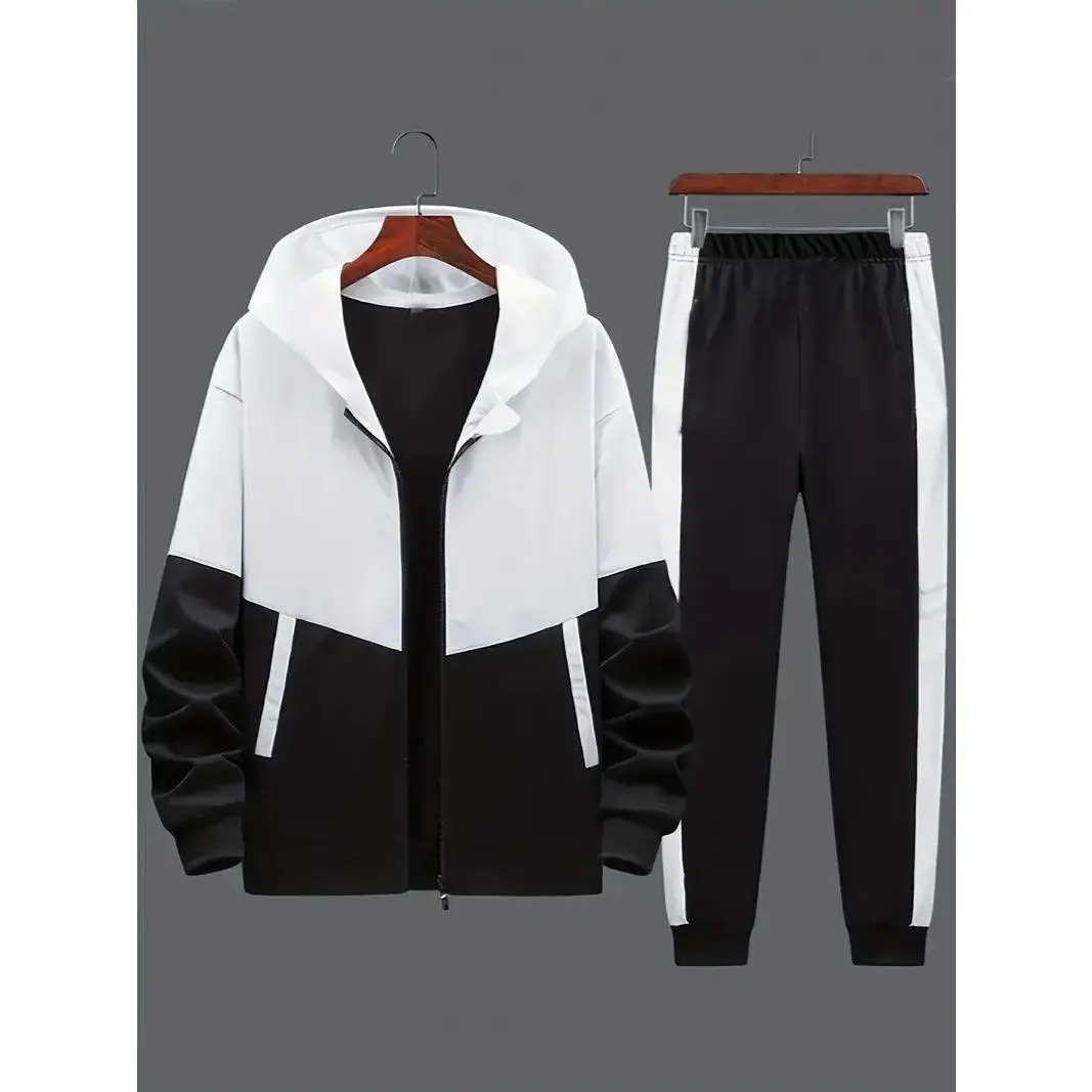 Boy's Hooded Zippered White Tracksuit