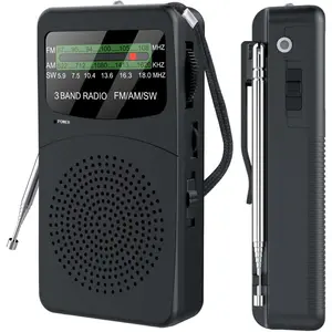 FM AM SW  Clip Pocket Radio,  Operated Mini Radios, Portable Shortwave Transistor Radio with  LED Flashlight & Headphone Jack for Elder/