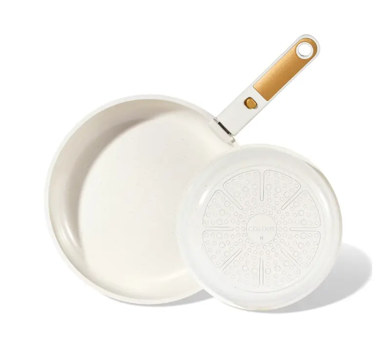 Carote Ceramic Nonstick Detachable Frying Pans Set, 3 Pieces Non Toxic Cookware Set with Induction, Oven/Dishwasher Safe, Easy for Storage, Cream White