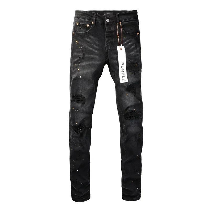 Purple Jeans American High Street Paint Hole Black 9045 New Fashion Trend High Quality Jeans springtok Denim Fabric Smooth Stretch Trouser