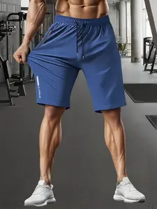 Men's Casual Sporty Ice Silk Shorts, Reflective Print Design, Elastic Waist Drawstring, Side Zip Pockets, Perfect for Summer Wear