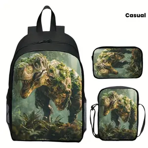 Digital Print Animal Jurassic Dinosaur Tyrannosaurus Rex Three-piece Set School Bag Youth Backpack Men's and Women's Casual Shoulder Bag