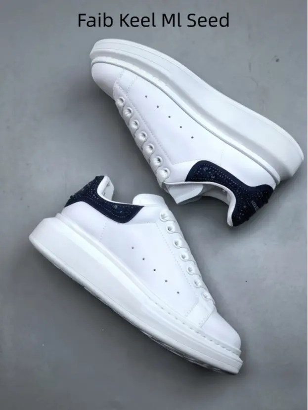 Classic white navy rhinestone heel platform sneakers for men women, breathable soft lining, all-day comfy wear for commuting party casual styling