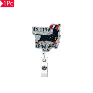 1PC Glitter Christmas Dachshund “IT'S BEEN A LONG YEAR” Retractable ID Lanyard Fun Christmas-Themed Pull-Tab Personalized Badge Holder, Ideal for Christmas Gifts & Presents