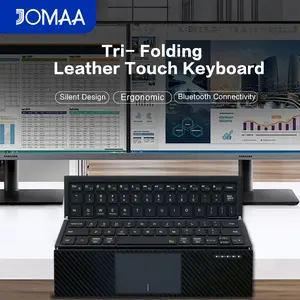 JOMAA Leather Wireless Tri-Folding Rechargebale Keyboard Portable 3-Bluetooth Keyboard With Multi Gesture Touchpad for Windows IOS Andriods