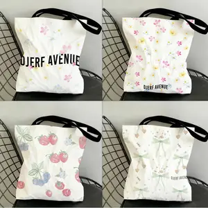 Summer Berries D-Djerf Avenue Storage Bags Canvas Double-Sided Print Black and White Tote Bag Large Capacity Shoulder Students Festive Fashion Eco Outdoor Picnic Travel High Quality Shopping Handbag Machine Washable