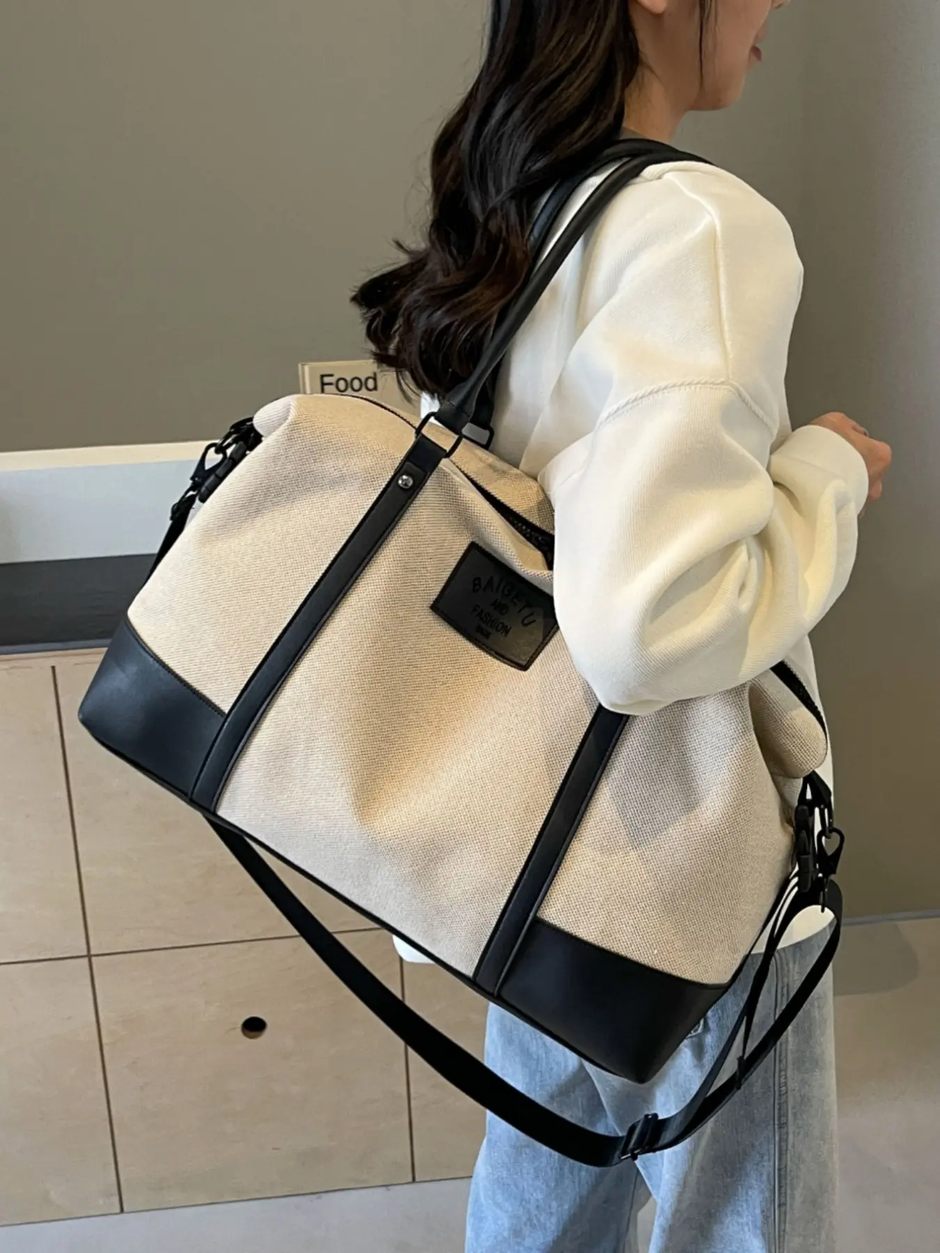 Fashion Colorblock Large Capacity Handbag Shoulder Crossbody Bag, Casual Short Trip Vacation Gym Tote, Vintage Travel Women's Bag, Travel Bags