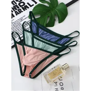 3pcs Men's Low-Rise Sexy Suspender Briefs with Large Pouch, Breathable Elastic High-Cut Underwear in Assorted Colors - Nylon/Spandex Blend, Machine Washable