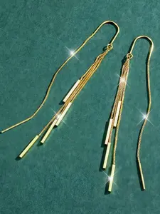 Women's Golden Color Tassel Earrings, Alloy Construction, Anti-Fade & Comfortable Design, Simple Elegant Jewelry Accessory, Perfect Gift for Her Daily Wear Parties