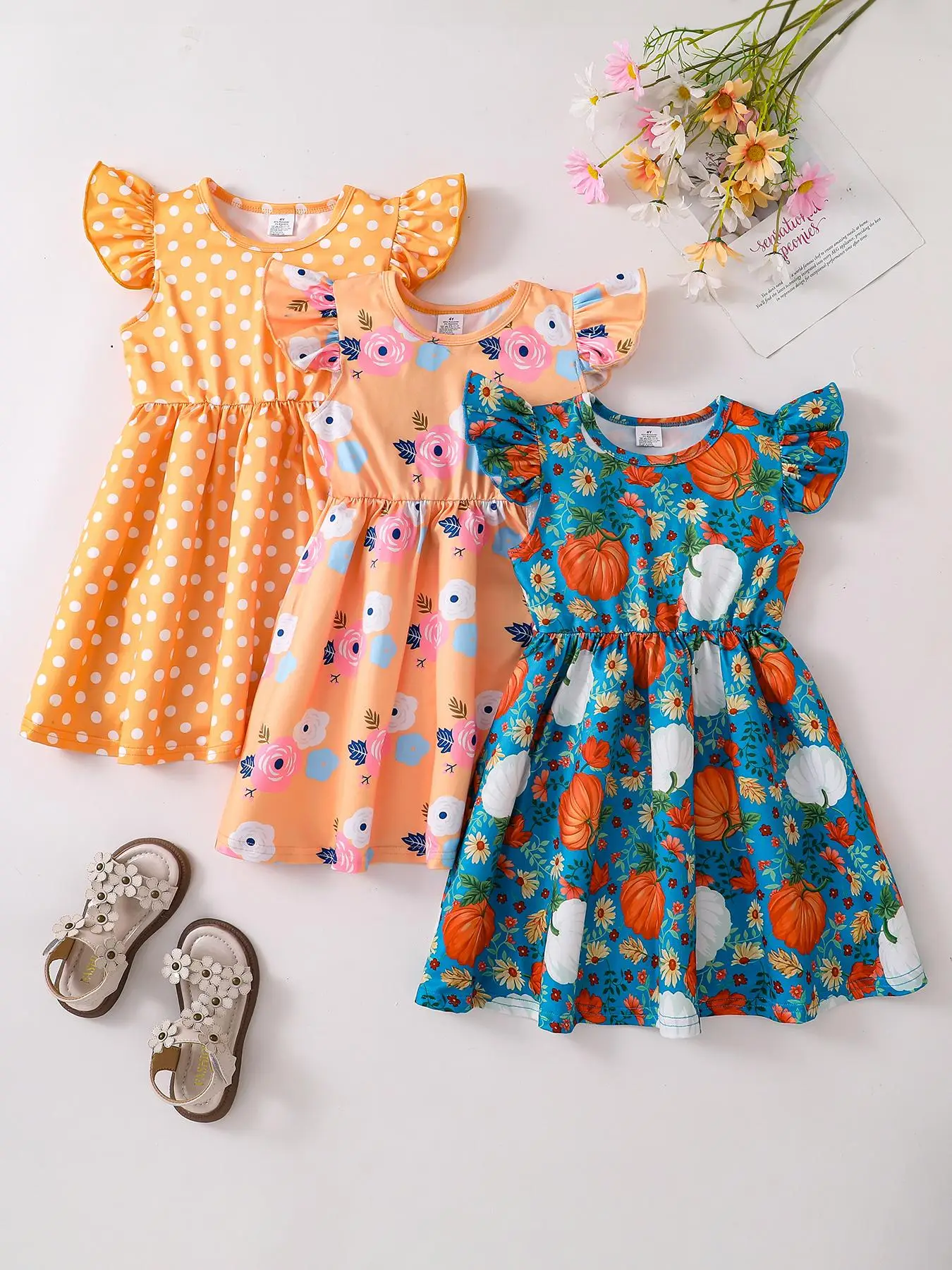 Toddler Girl's Polka Dot & Floral Print Dress, Casual Cute Cap Sleeve A Line Dress for Summer, Kids Clothes for Daily Wear, Floral Printed Dress