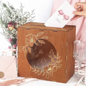 Wooden Wedding Card Box with  Panel -- Honeymoon Fund Box for Wedding, Rustic Wedding Card Boxes for Reception, Graduations, Birthdays,  and Bridal Showers