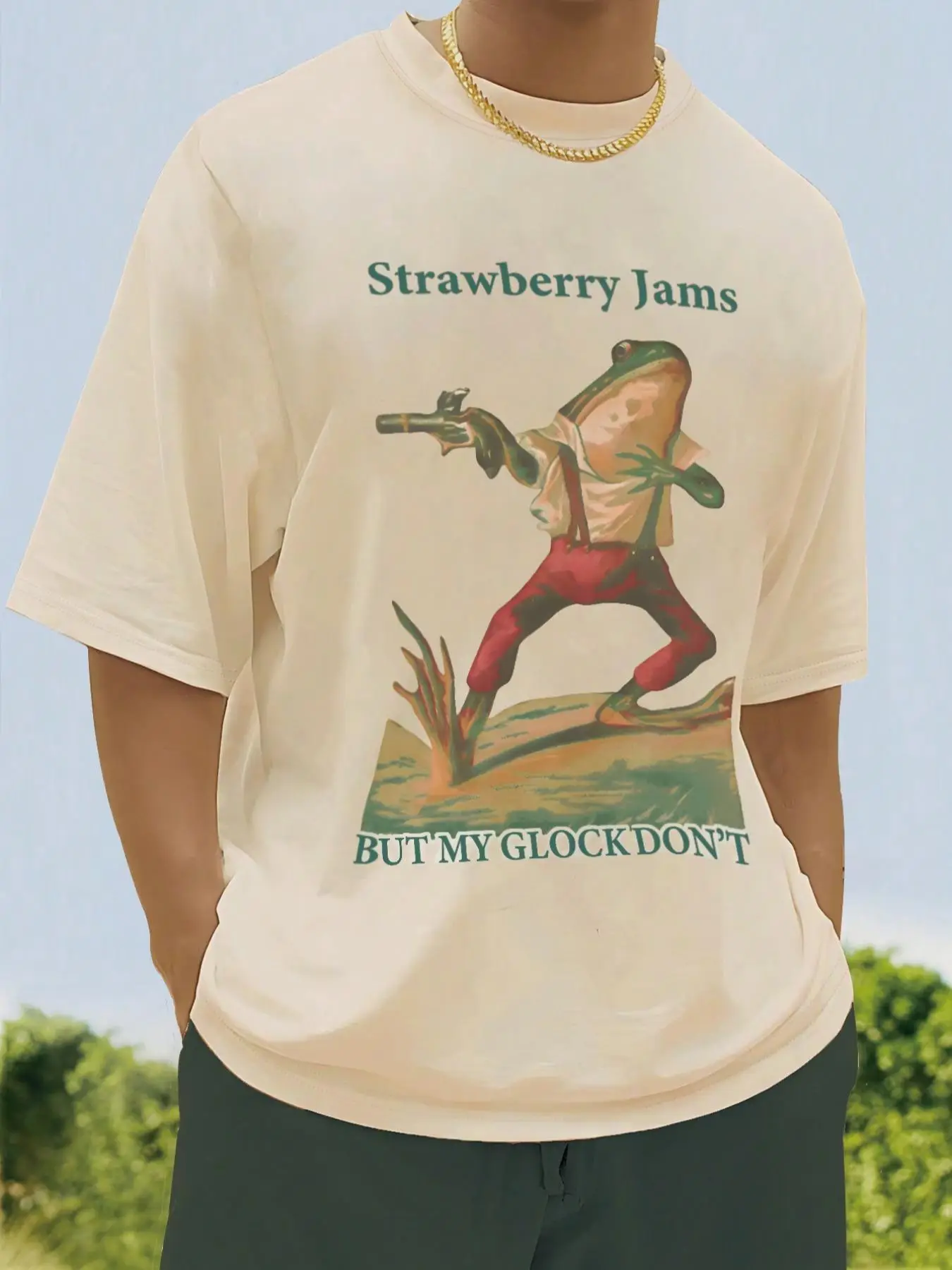 Men's Regular Fit Frog & Letter Print Drop Shoulder Tee, Casual Comfy Round Neck Half Sleeve T-shirt for Summer, Menswear for Daily Wear