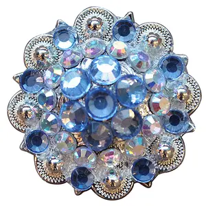 HILASON Western Screw Back Concho Aquamarine Crystals Saddle and AB Color | Bridle Conchos Slotted