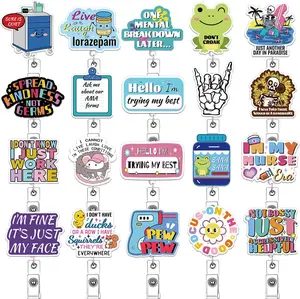 20 count Nurse  Badge Reel Bulk Funny Healthcare  Badge Holder Retractable Pack Cute Positive Frog Xray Chaos Coordinator Radiology Badge Clip Accessories Social Worker RN CNA ID Tag Card