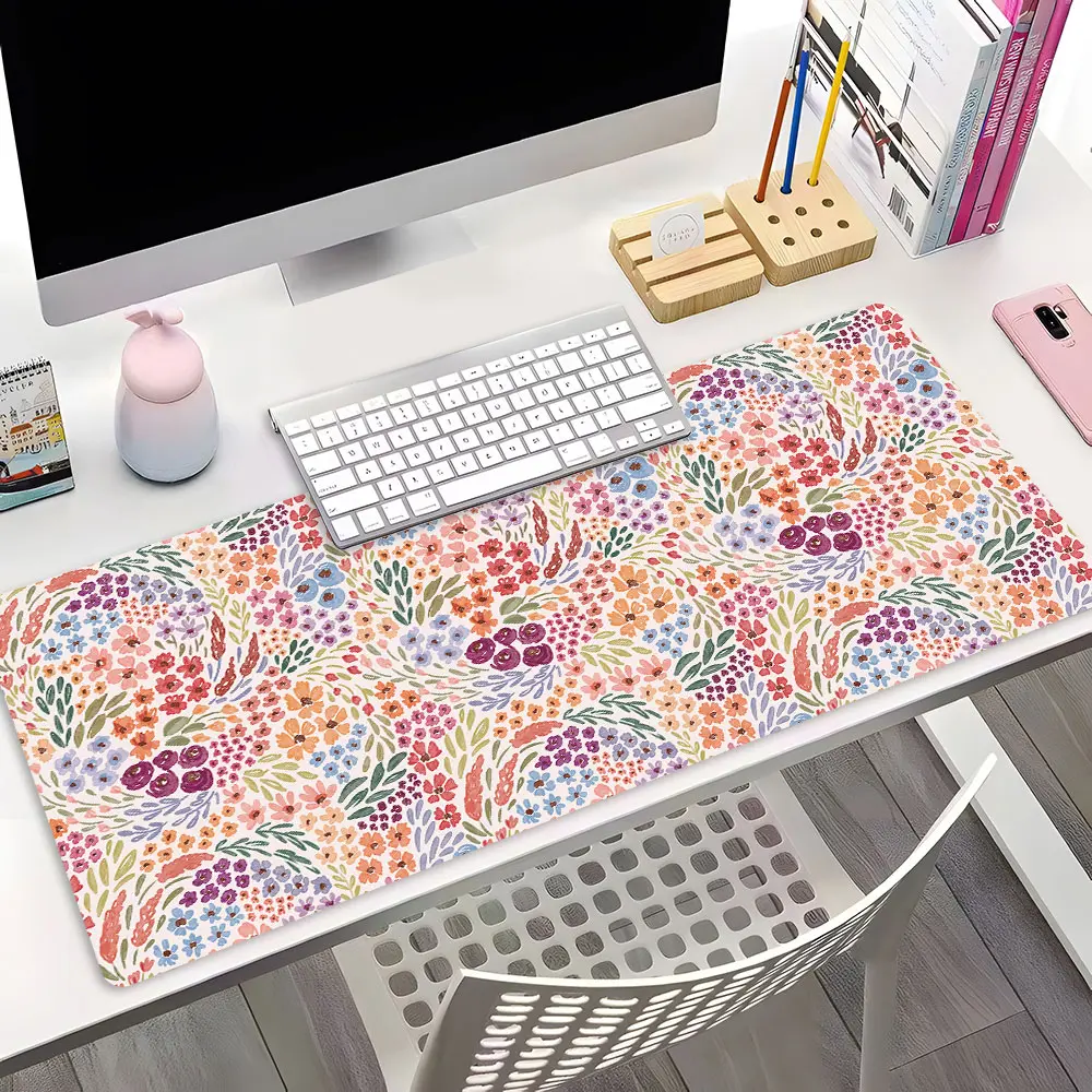 Colorful Boho Floral Design Extra Large Gaming Mouse Pad, Aesthetic Desk Accessories, Office Accessory, Home Office, Desktop Decoration Protection Pad, Rubber Pad Non-slip Lock Edge Work Pad, Mousepad Suitable For Computer Games, Work