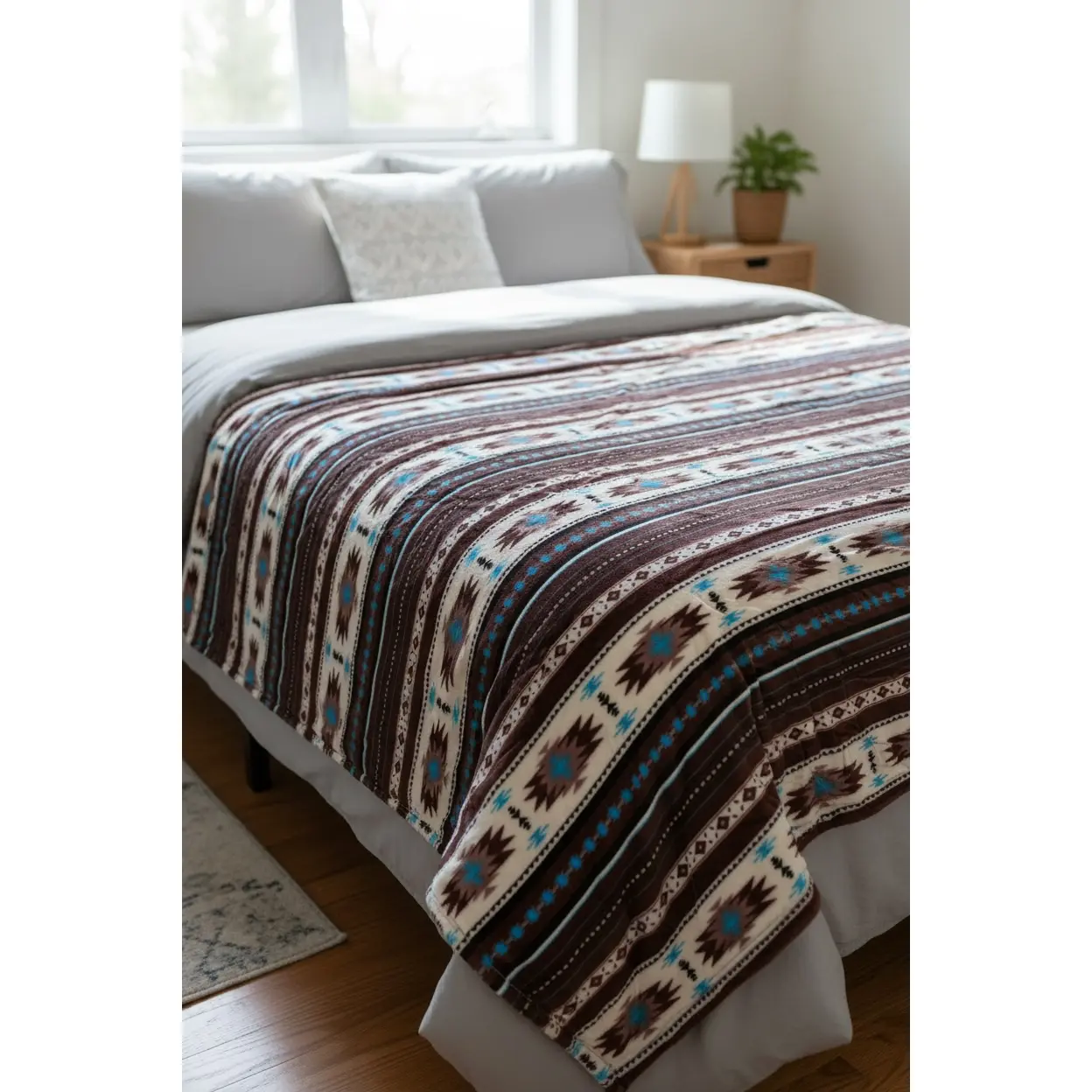 Queen Brown Southwestern Tribal Aztec Soft Fleece blanket 3.5 pound Super Soft