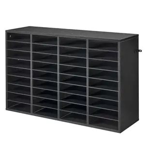 Literature Organizer, 36 Compartments Office Mailbox with Detachable Shelves, Wooden Mailbox Sorter with Particle Board, Countertop Office Home Storage Organizer for File, Document, Paper, Black