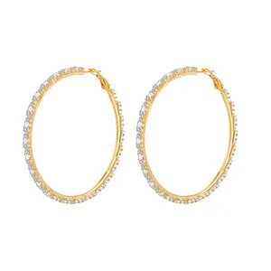 Loyalove Golden Gold T-Shaped Cubic Hoop Earrings With Zirconia Sensitive Ears Womens earring 1.57/1.96/2.36inch Fashionable Gift