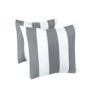 2 Pack Outdoor Throw Pillows, Waterproof & Fade-Resistant Patio Cushions for Garden, Porch, Poolside Furniture - Soft & Comfortable Decorative Pillow Covers (18x18 Inch, Grey White strpie)