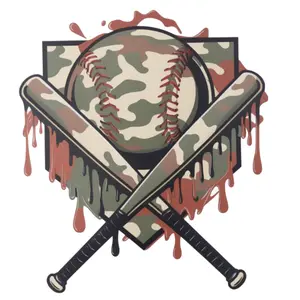 Camo Dripping Baseball Base and Bat Direct To Film Print, DTF Print, Ready To Press Print For T-Shirts