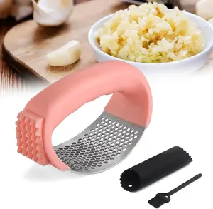 2025 New Upgraded Garlic Press Rocker, Stainless Steel Garlic Press, Garlic Crusher with Peeler and Cleaning Brush, Garlic Chopper for Crush Garlic Kitchen Gadgets, Kitchen Tools (Pink) Generic