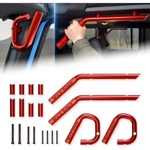 Red Grab Handles for 2007–2018 Wrangler JK JKU Front & Rear Roll Assist Grips, Compatible with Rubicon Sport Sahara 2/4 Door, Heavy-Duty Off-Road Handle Kit Interior Accessory Aluminum