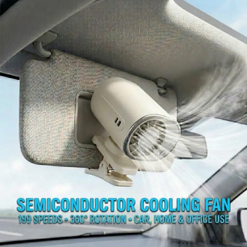Semiconductor Car Cooling Clip-On Adjustable Speeds Fan, 199-Speed Stepless Adjustable, 360° Rotatable, Portable Neck/Waist Fan with LED Display, USB Rechargeable, Ice Cooling, for Car Home Office Outdoor, Portable Fans Rechargeable