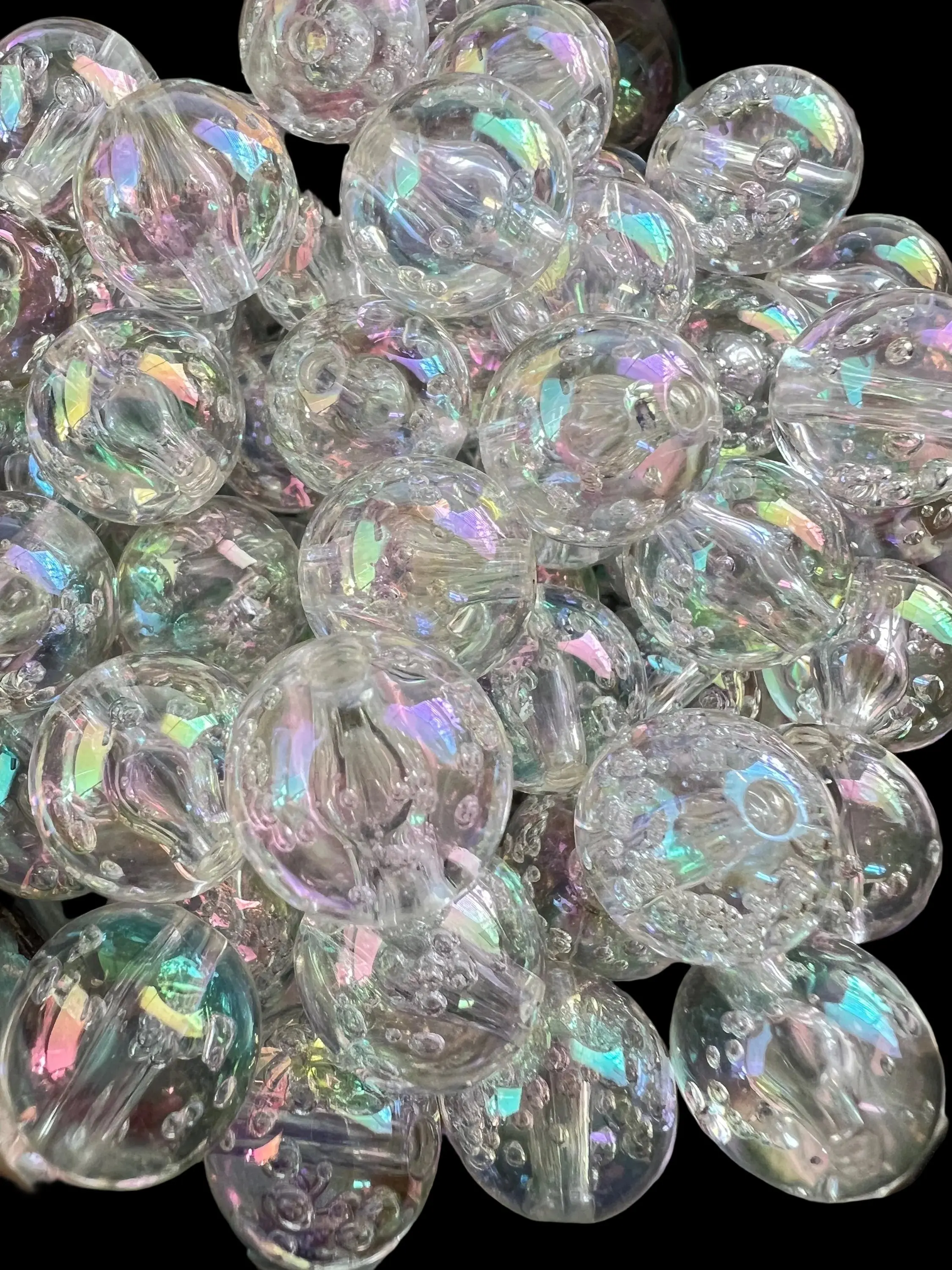 B95- (10PCS) 15mm Clear Transparent UVAB Acrylic Galaxy Shimmer W/Bubbles inside Beads for DIY