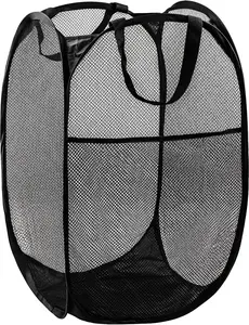 Pop Up Hamper, 1 count Mesh Pop Up Laundry Hamper, Foldable Mesh Laundry Basket with Space-Saving Design for , Dorm, Travel & Storage - Black