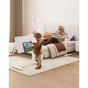 FLEXISPOT H7 PRO Mobile Standing Desk Adjustable Overbed Table Pneumatic with Wheels 90 ° Tiltable Portable Laptop Desk Rolling Computer Cart Foldable Bedside Table(31.5" W x 17.7" D, White)