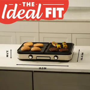 Gourmia Extra Large 3-in-1 Electric Grill & Griddle with Dual Zones Large Surface PFAS-Free Dishwasher Safe Reversible Ceramic Plates 1700W 12.5" D x 19" W x 4" H