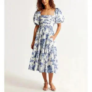 2024 Spring Summer New Solid Women's Long Dresses Casual Short Sleeves Dress Fashion Streetwear Slash Neck Pleated Vestidos