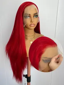 Hot Red Long Silky Straight Longhair Wig 13x4 Synthetic Lace Front Wigs for Women Natural Hairline Daily Use Cosplay Party Lace Hair Heat Resistant Fiber Hair Halloween Wig Synthetic Hairpieces