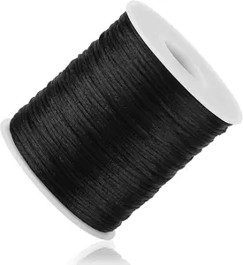 Black Nylon String Cord - 1MM 100 Yards Black Twine, Bracelet String for Bracelet Making, Braided Ornament Lanyard Thread, Jewelry Thread Clay Bead Cords for Crafts, Macrame Satin WKB002