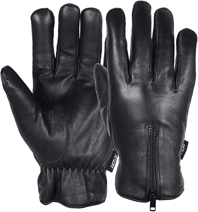 Men's Casual Genuine Leather Driving Gloves, Waterproof and Thermal Lined for Winter, Cold Resistant with Adjustable Strap, Hand Wash Only, Fashion Accessories, Warmth