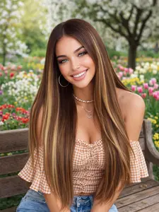 Straight Highlight Wigs for Women, Long Straight Synthetic Blonde Mixed Wigs, Machine Made Wigs, Natural Hairline Replacement, 28 Inch Daily Use, Daily Wear Wig, Synthetic Fiber Wig