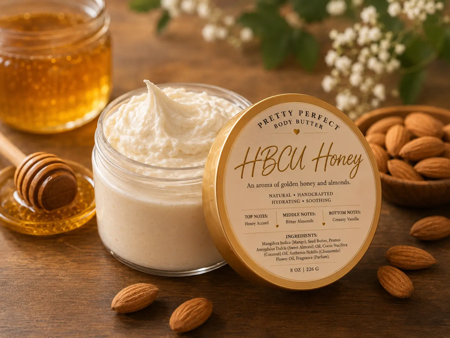 HBCU Honey Golden Body Butter, Deeply Moisturizing Body Care Moisturizer with Long-Lasting All-Day Scent
