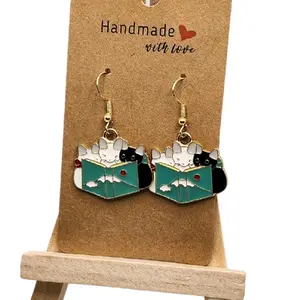 Handmade with Love Reading Cat Earrings for Bookworms Adorable Hook Earrings with Charming Cats Sitting and Reading Books Lightweight and Comfortable